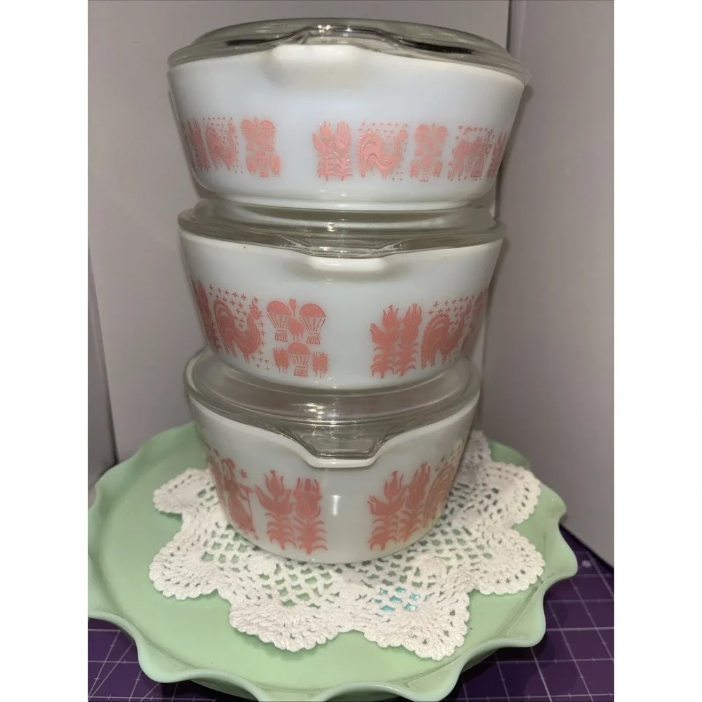 HTF Vintage Pyrex Pink Amish Butterprint‎ 471 472 473